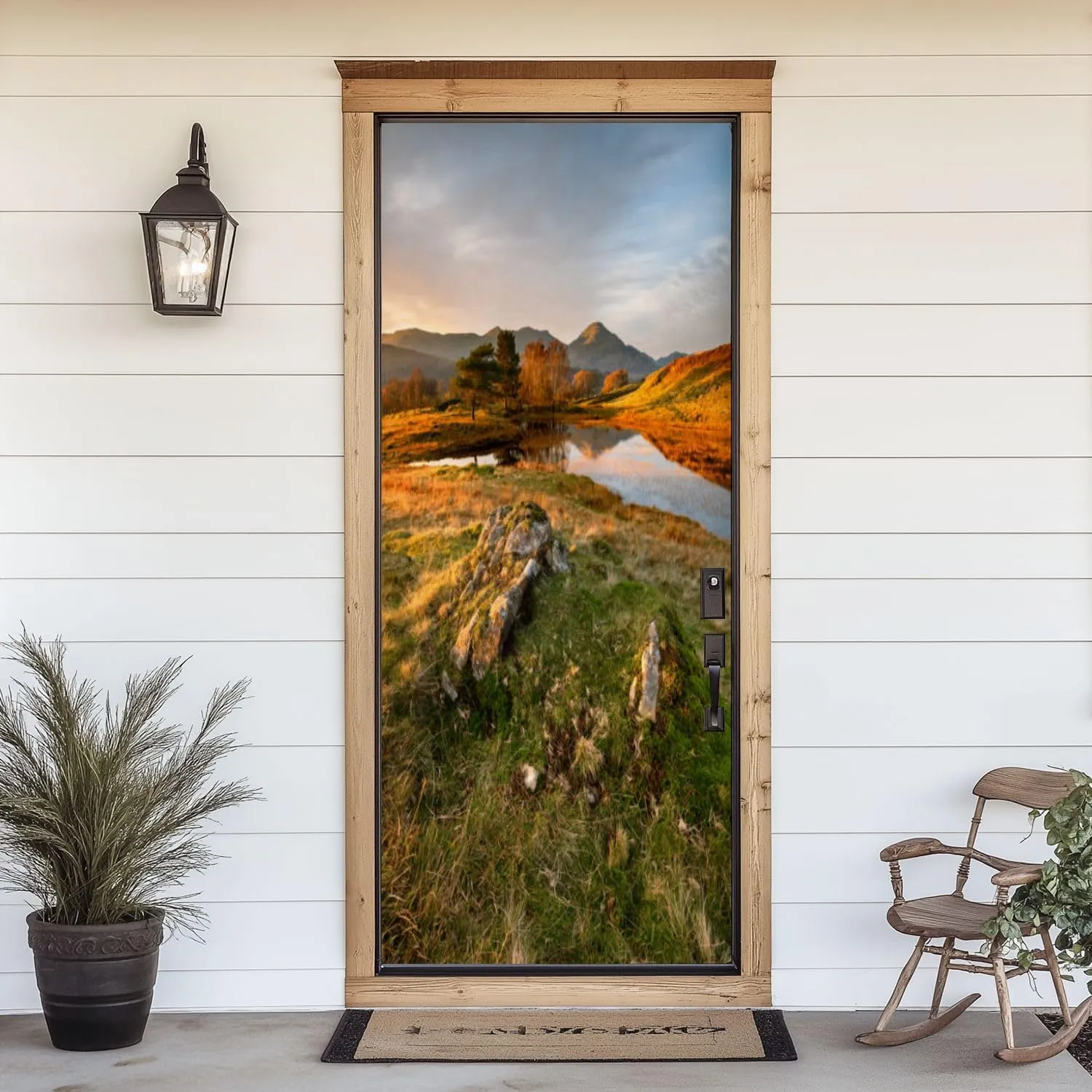 3D Door Sticker Beautiful Autumn Colours Evening Sunlight Kelly Hall Tarn Lake Door Mural Peel and Stick Self-Adhesive Decal Removable Wallpaper Poster Home Decor for Bedroom 30.3"x78.7"