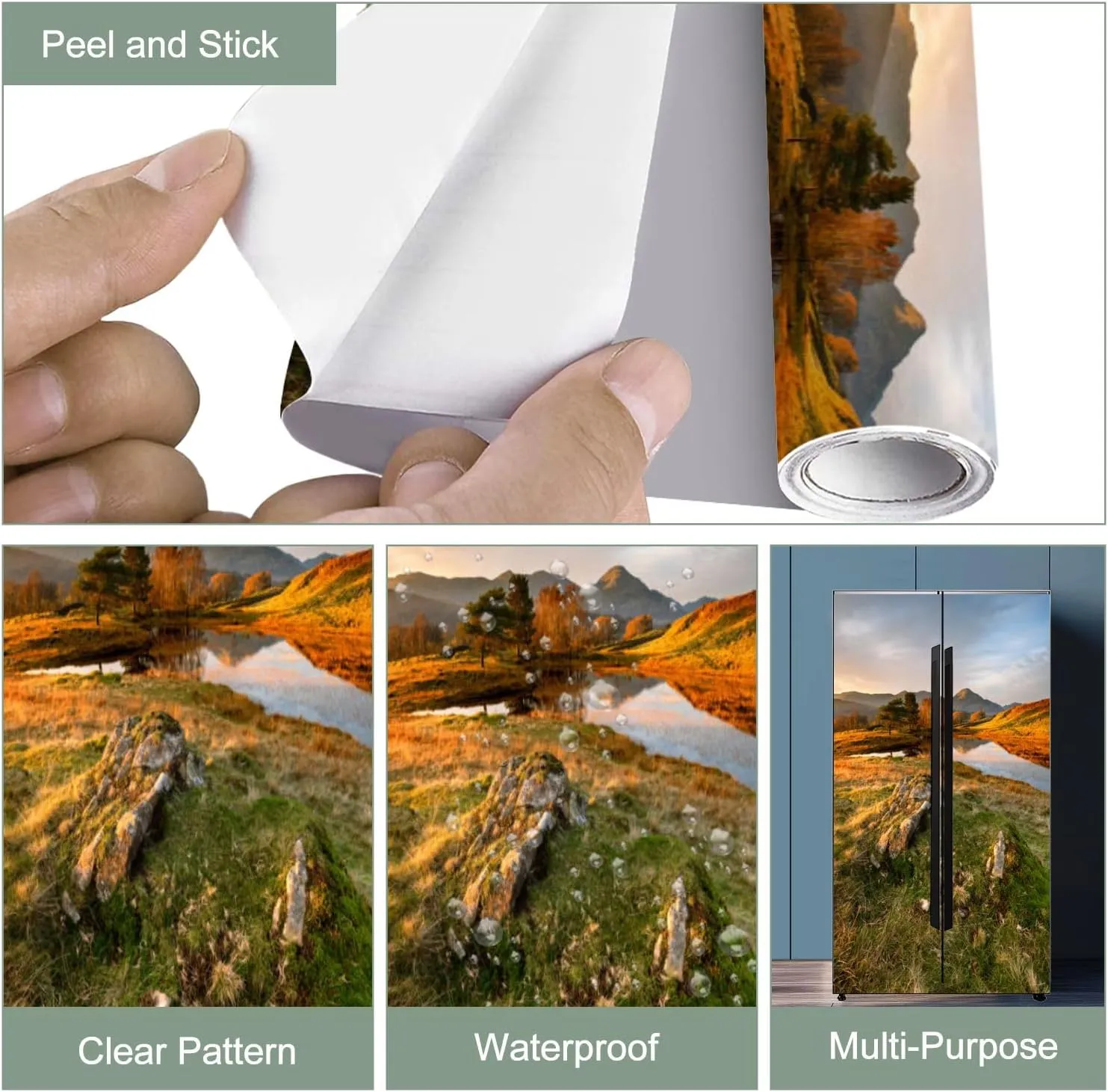 3D Door Sticker Beautiful Autumn Colours Evening Sunlight Kelly Hall Tarn Lake Door Mural Peel and Stick Self-Adhesive Decal Removable Wallpaper Poster Home Decor for Bedroom 30.3"x78.7"