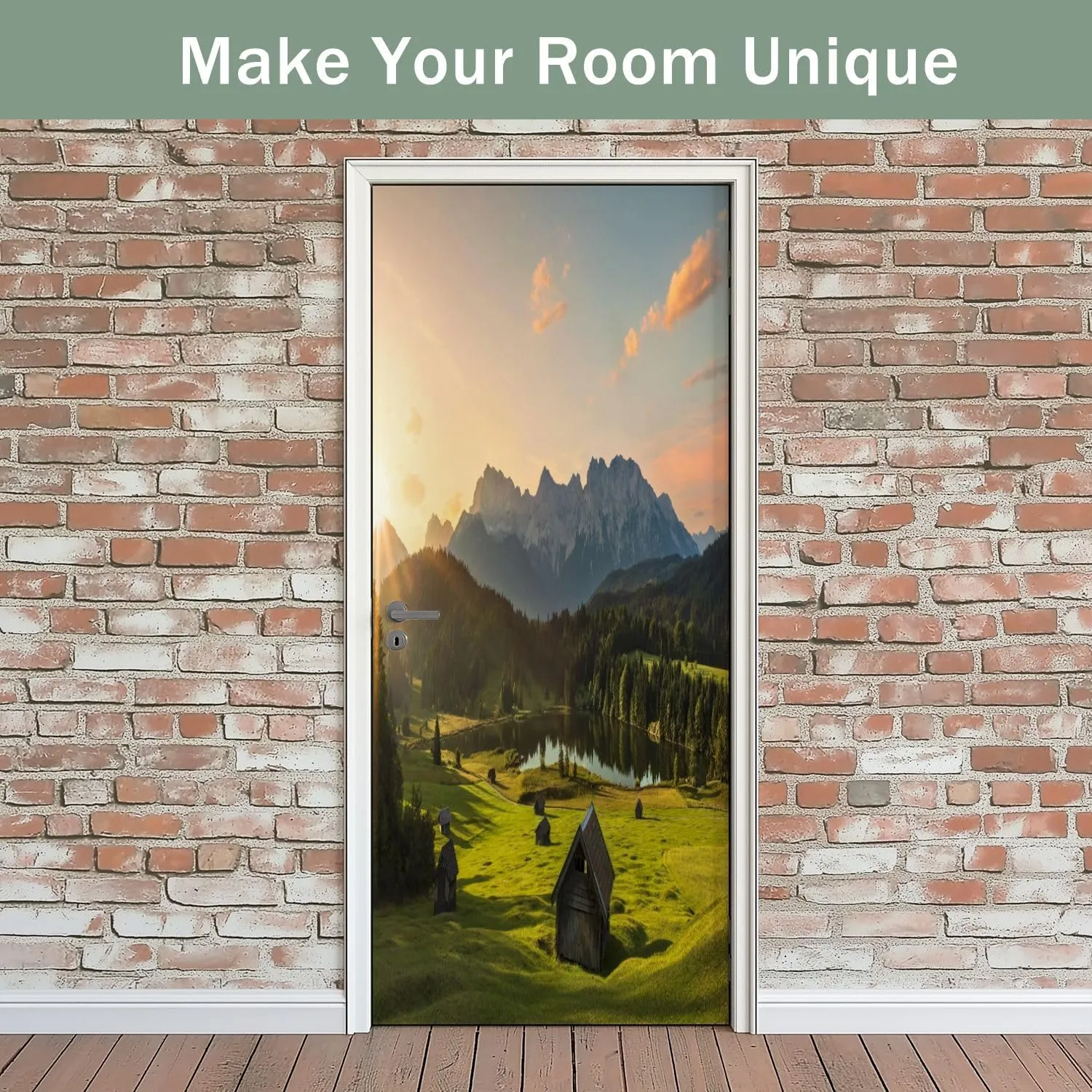 3D Door Sticker Magic Sunrise Alpine Lake Geroldsee View to Mount Karwendel Garmisch Door Mural Peel and Stick Self-Adhesive Decal Removable Wallpaper Poster Home Decor for Bedroom 30.3"x78.7"