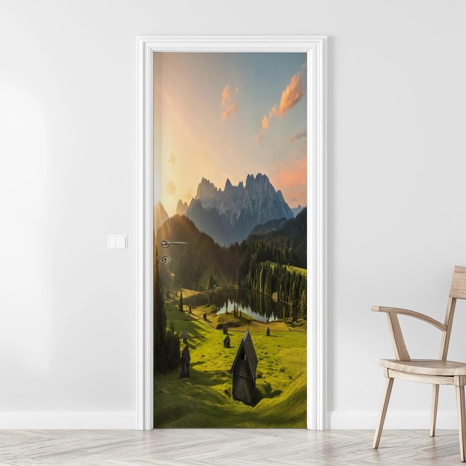 3D Door Sticker Magic Sunrise Alpine Lake Geroldsee View to Mount Karwendel Garmisch Door Mural Peel and Stick Self-Adhesive Decal Removable Wallpaper Poster Home Decor for Bedroom 30.3"x78.7"