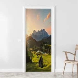 3D Door Sticker Magic Sunrise Alpine Lake Geroldsee View to Mount Karwendel Garmisch Door Mural Peel and Stick Self-Adhesive Decal Removable Wallpaper Poster Home Decor for Bedroom 30.3"x78.7"