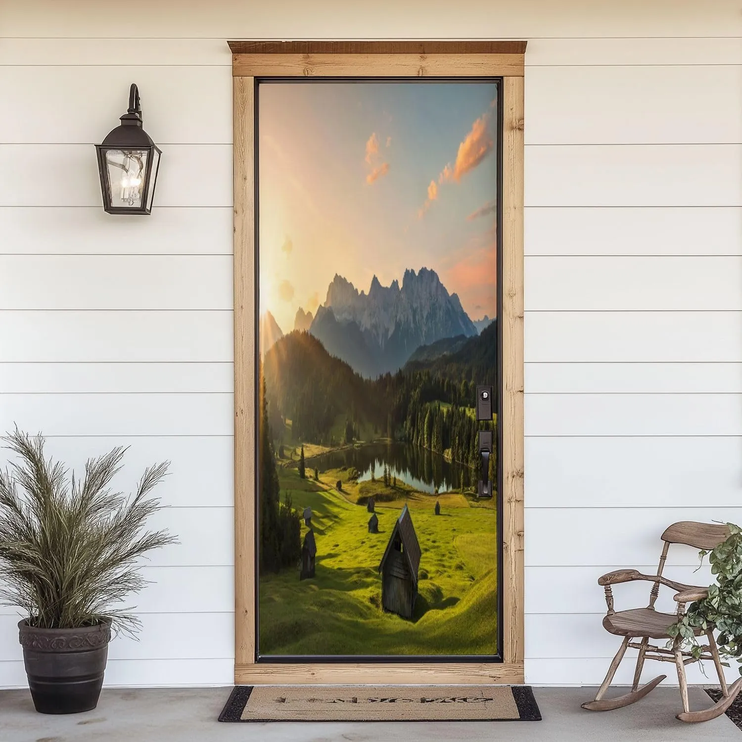 3D Door Sticker Magic Sunrise Alpine Lake Geroldsee View to Mount Karwendel Garmisch Door Mural Peel and Stick Self-Adhesive Decal Removable Wallpaper Poster Home Decor for Bedroom 30.3"x78.7"