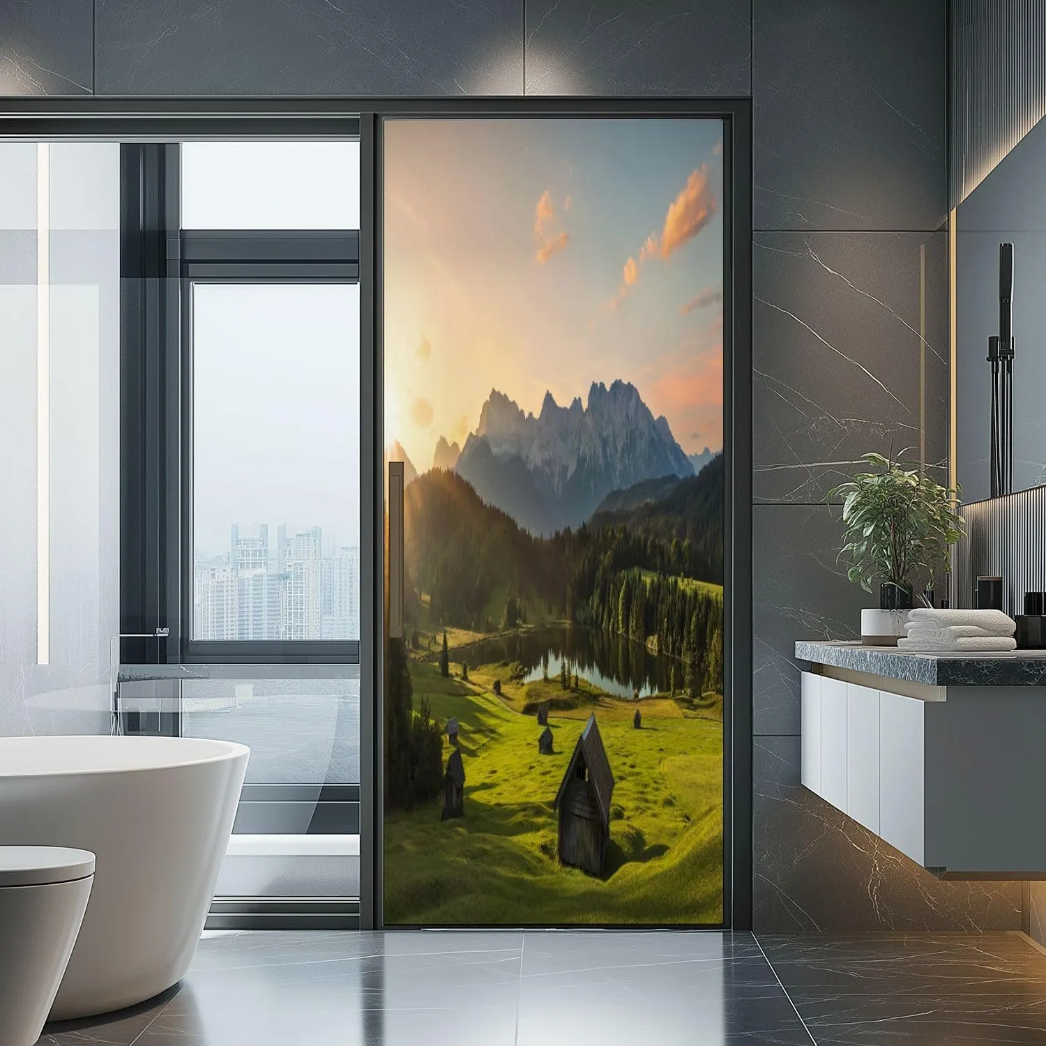 3D Door Sticker Magic Sunrise Alpine Lake Geroldsee View to Mount Karwendel Garmisch Door Mural Peel and Stick Self-Adhesive Decal Removable Wallpaper Poster Home Decor for Bedroom 30.3"x78.7"