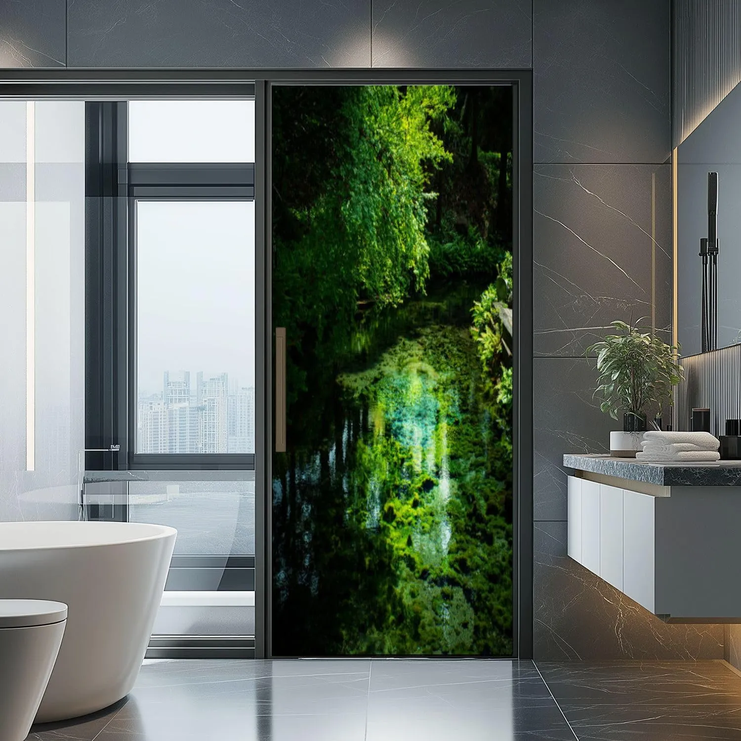 3D Door Sticker Spring Water ASO Shirakawa Water Source Door Mural Peel and Stick Self-Adhesive Decal Removable Wallpaper Poster Home Decor for Bedroom 30.3"x78.7"