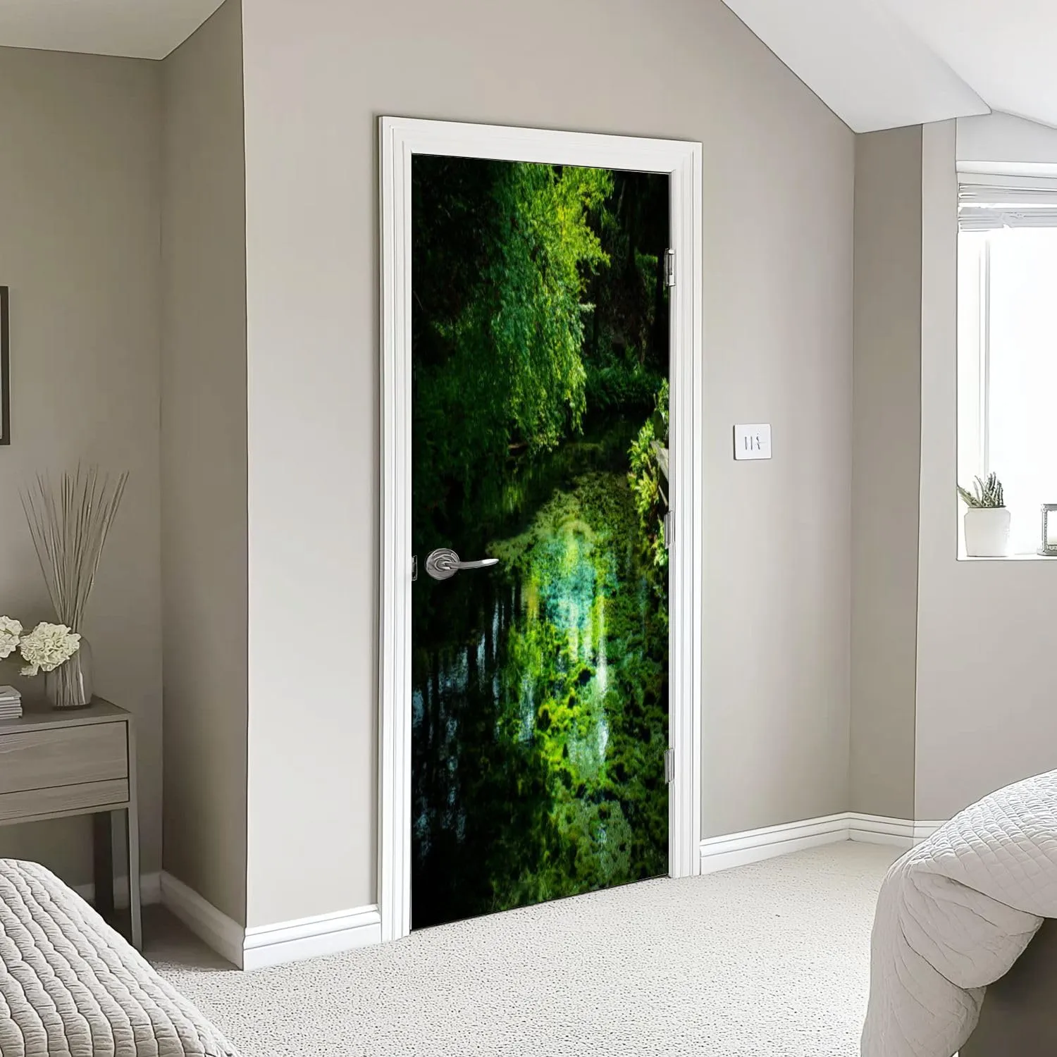 3D Door Sticker Spring Water ASO Shirakawa Water Source Door Mural Peel and Stick Self-Adhesive Decal Removable Wallpaper Poster Home Decor for Bedroom 30.3"x78.7"