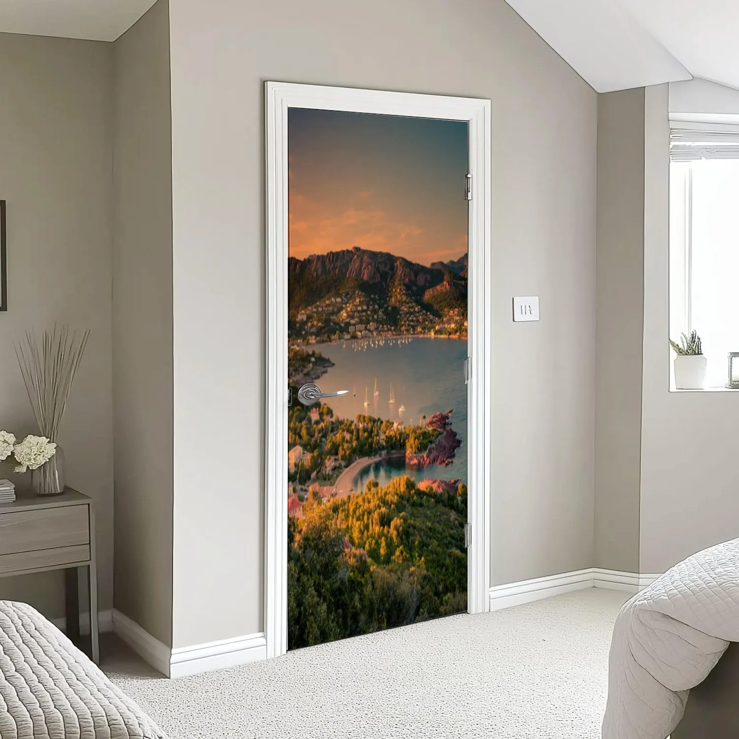 3D Door Sticker Sunset Agay Est rel massif French Door Mural Peel and Stick Self-Adhesive Decal Removable Wallpaper Poster Home Decor for Bedroom 30.3"x78.7"