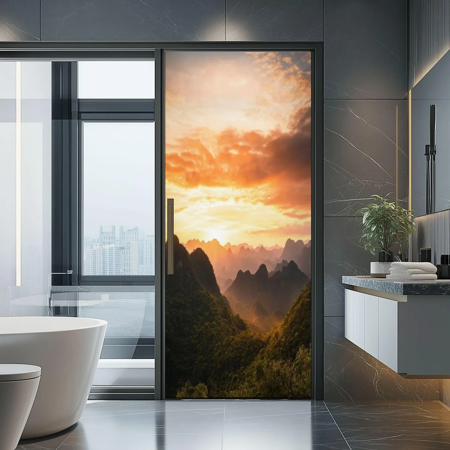 3D Door Sticker Sunset Karst Landscape Cat Ba Island Vietnam Door Mural Peel and Stick Self-Adhesive Door Decal Removable Wallpaper Poster Home Decor for Bedroom 30.3"x78.7"
