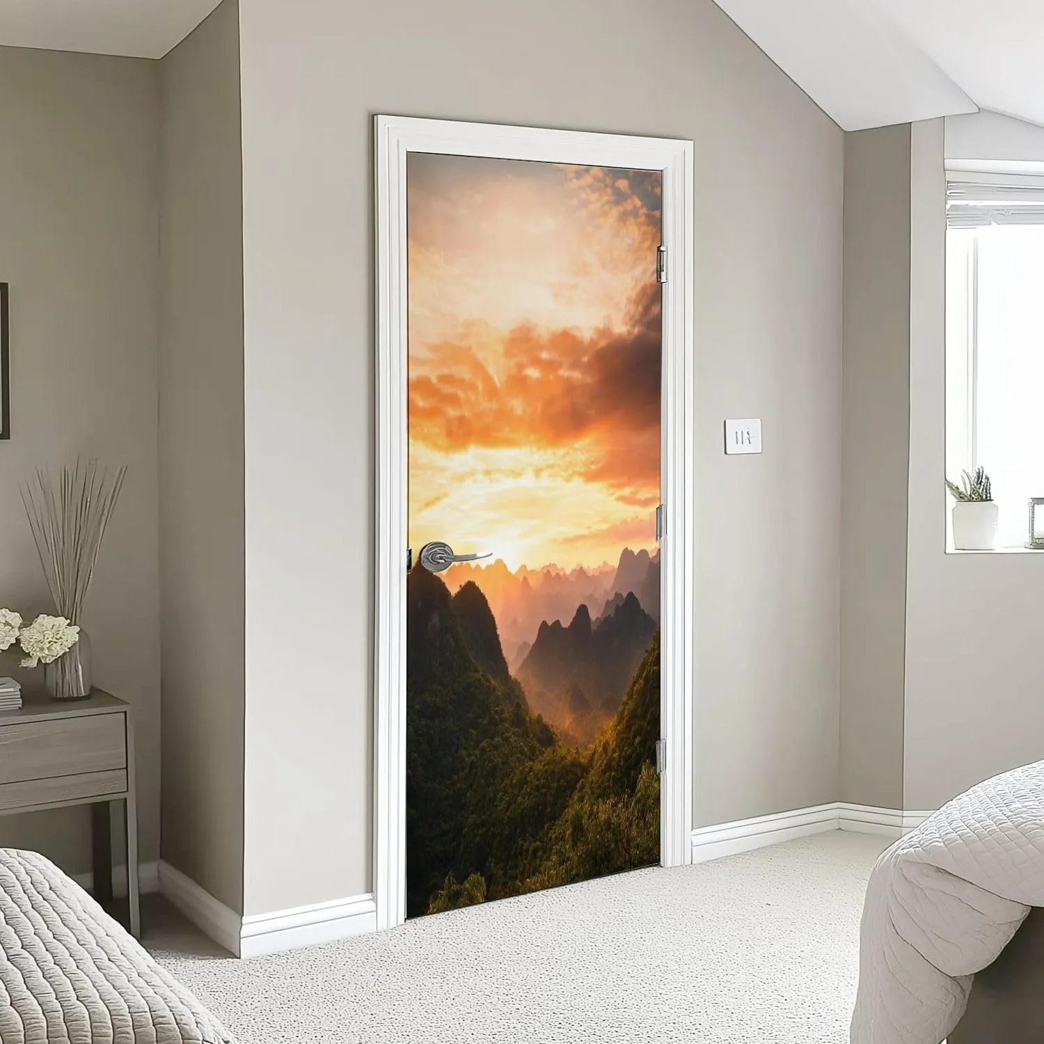 3D Door Sticker Sunset Karst Landscape Cat Ba Island Vietnam Door Mural Peel and Stick Self-Adhesive Door Decal Removable Wallpaper Poster Home Decor for Bedroom 30.3"x78.7"