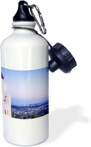 3dRose Los Angeles from Griffith Park Observatory-Sports Water Bottle, 21 oz, White