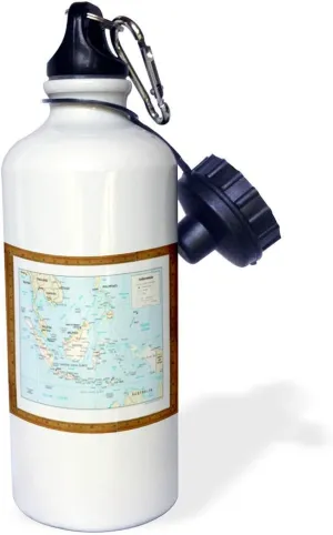 3dRose "Modern Map Of Indonesian Islands.jpg" Sports Water Bottle, 21 oz, White