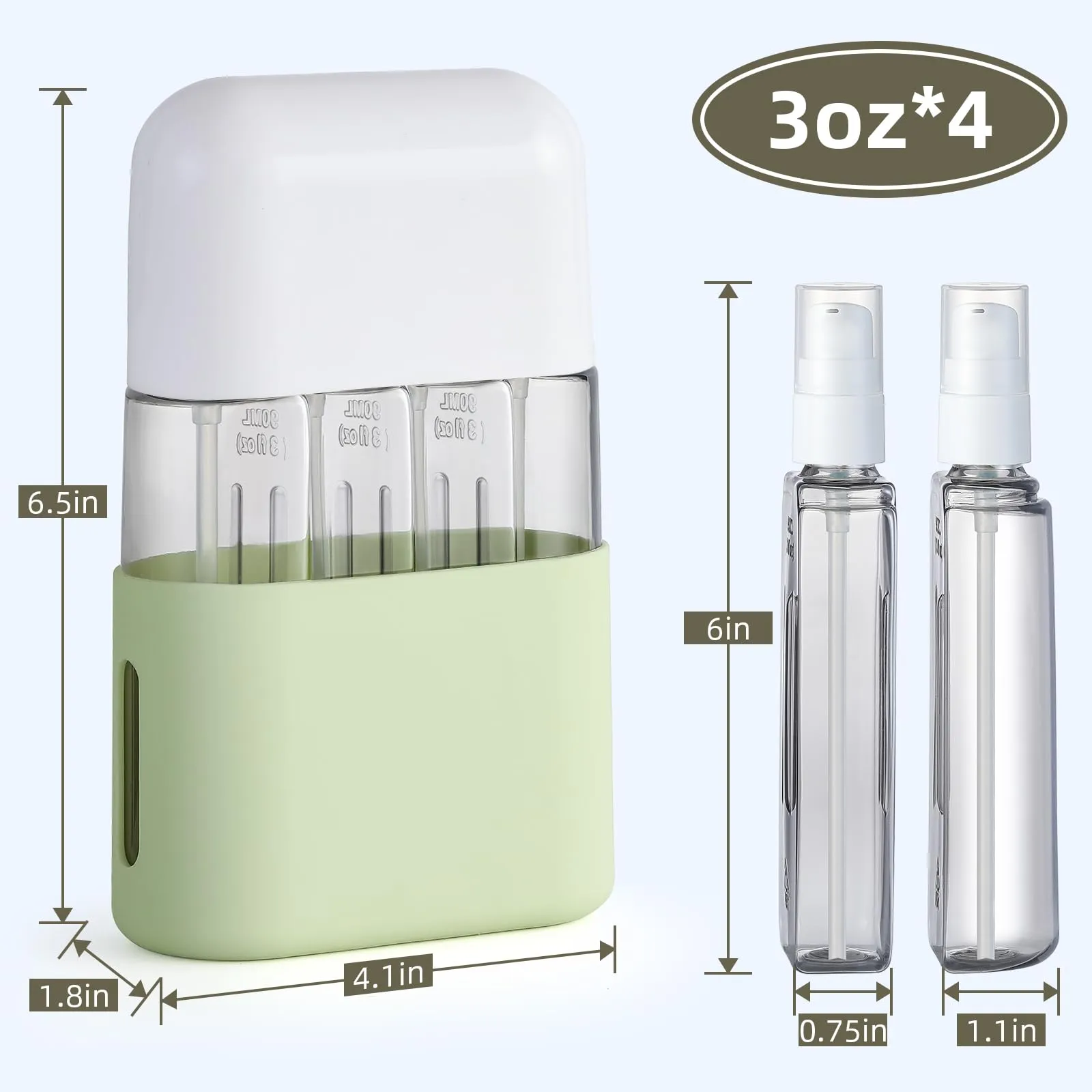 3oz Travel Bottles for Toiletries, 4 Pack Tsa Approved Portable Travel Size Containers for Shampoo Liquid With Labels, Leak Proof Refillable Travel Containers Dispenser Set - Green