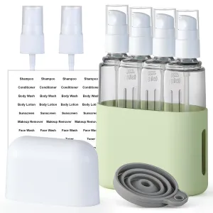 3oz Travel Bottles for Toiletries, 4 Pack Tsa Approved Portable Travel Size Containers for Shampoo Liquid With Labels, Leak Proof Refillable Travel Containers Dispenser Set - Green