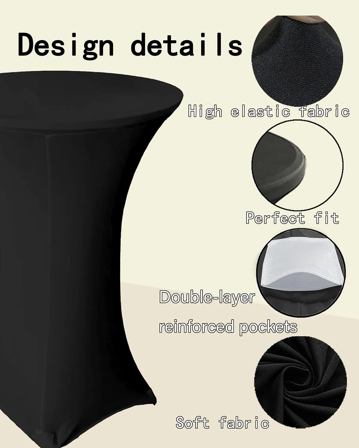 4 Pack 32x43 Inch Black Spandex Cocktail Table Covers, Highboy Top Tablecloth, Round Fitted Tablecloth for Folding Table, Stretch Cocktail Table Tablecloth for Party Wedding(32x43, 4PC Black)