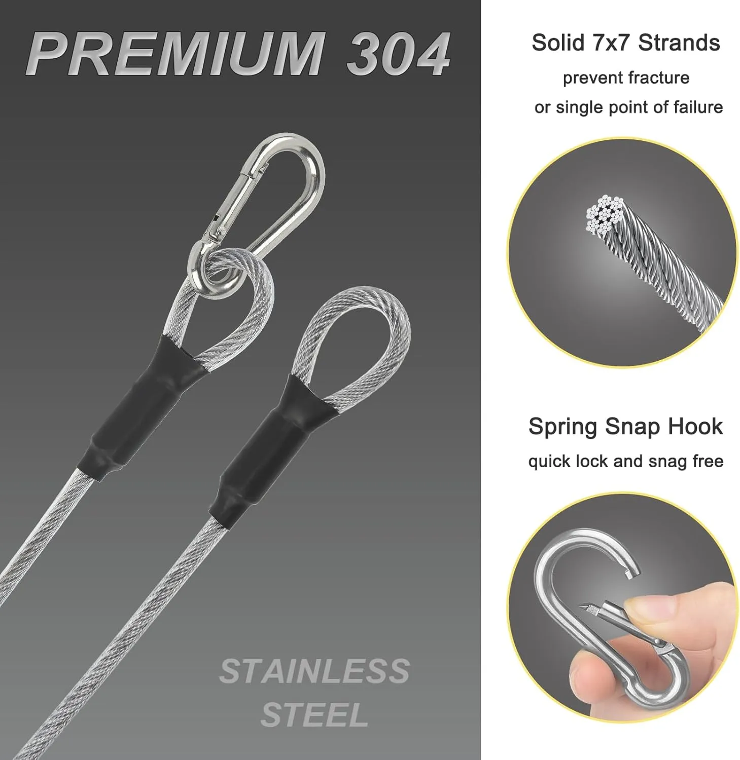 40 Pack Stage Light Safety Cables 1/8", Stainless Steel Security Cable Ropes Falling Prevention for DJ Light Luggage Lock, with Carabiner Lock