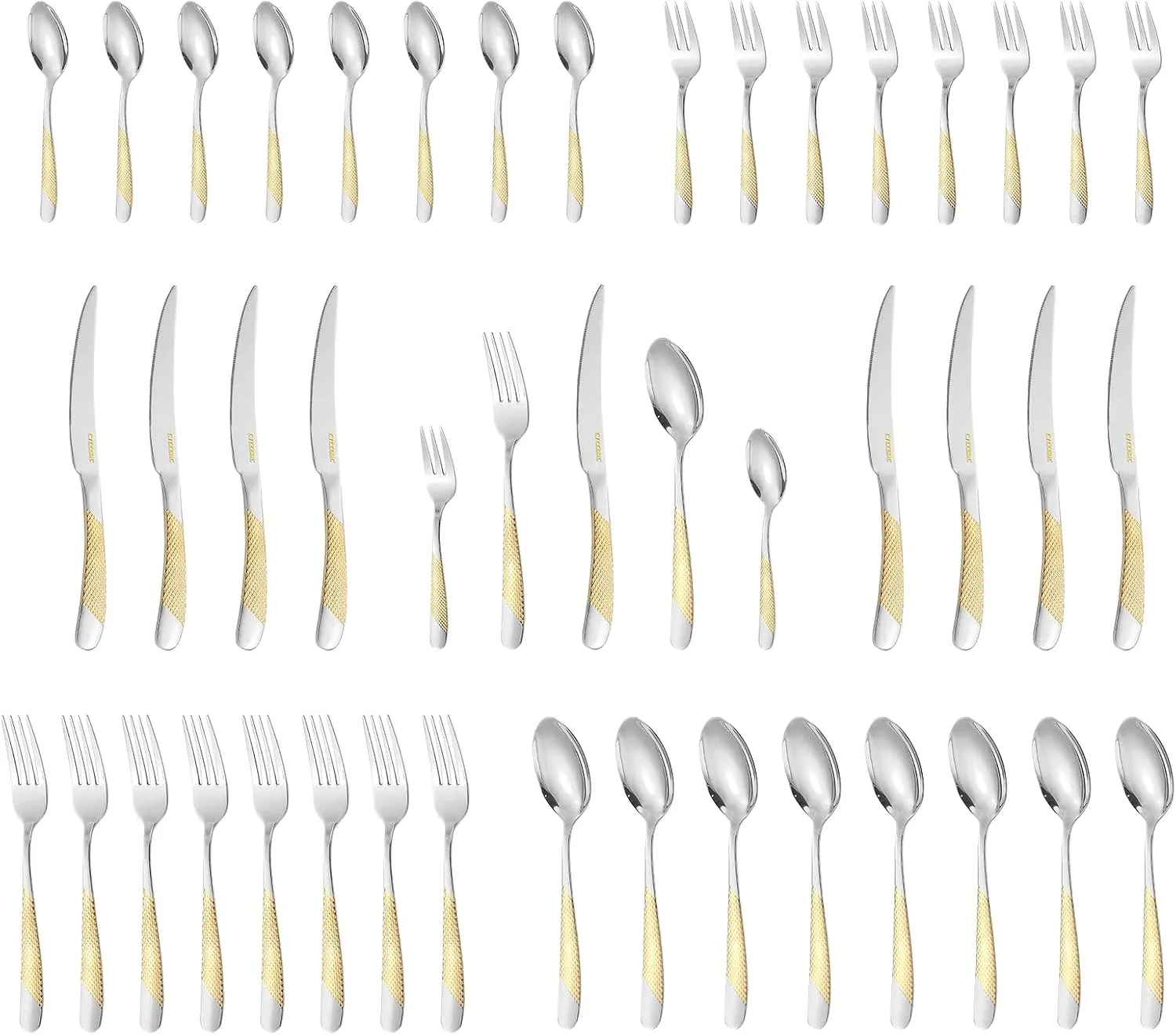 40-Piece Silverware Set, Luxury Gold Silverware Kitchen Flatware Sets Service for 8, Premium Cutlery Utensil Set with Dinner Knife Spoon Fork Set, Durable Stainless Steel Tableware Sets