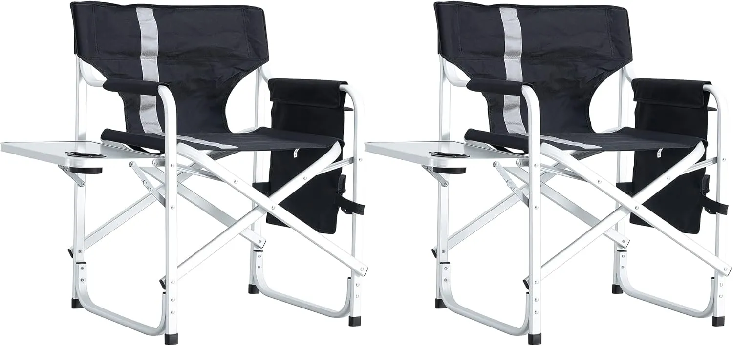 400lb Heavy Duty Folding Table and Chairs Set with Aluminum Roll-Up Table & Oxford Fabric, 3-Piece Outdoor Dining Set for Camping/BBQ/Patio - Compact, Waterproof & Quick Assembly (Black，46.46" L)