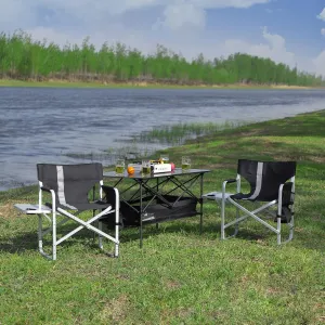 400lb Heavy Duty Folding Table and Chairs Set with Aluminum Roll-Up Table & Oxford Fabric, 3-Piece Outdoor Dining Set for Camping/BBQ/Patio - Compact, Waterproof & Quick Assembly (Black，46.46" L)