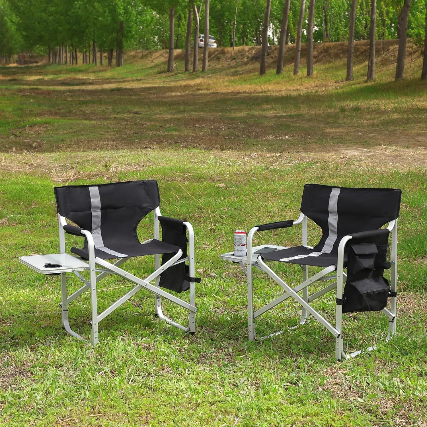 400lb Heavy Duty Folding Table and Chairs Set with Aluminum Roll-Up Table & Oxford Fabric, 3-Piece Outdoor Dining Set for Camping/BBQ/Patio - Compact, Waterproof & Quick Assembly (Black，46.46" L)