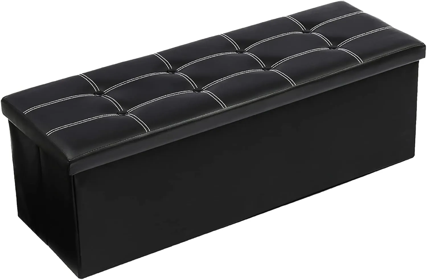 43 Inches Folding Storage Ottoman Bench Storage Chest Footrest Padded Seat for Bedroom Living Room Faux Leather Black