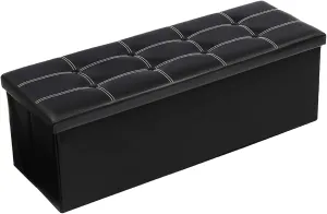 43 Inches Folding Storage Ottoman Bench Storage Chest Footrest Padded Seat for Bedroom Living Room Faux Leather Black