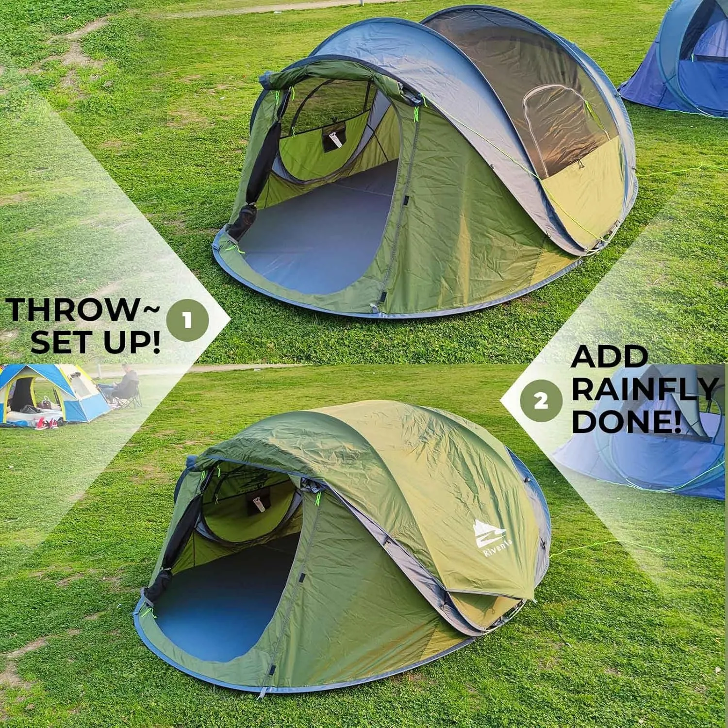 4/6 Person Easy Pop Up Tent, Waterproof, Automatic Setup,2 Doors-Instant Family Tents for Camping, Hiking & Traveling