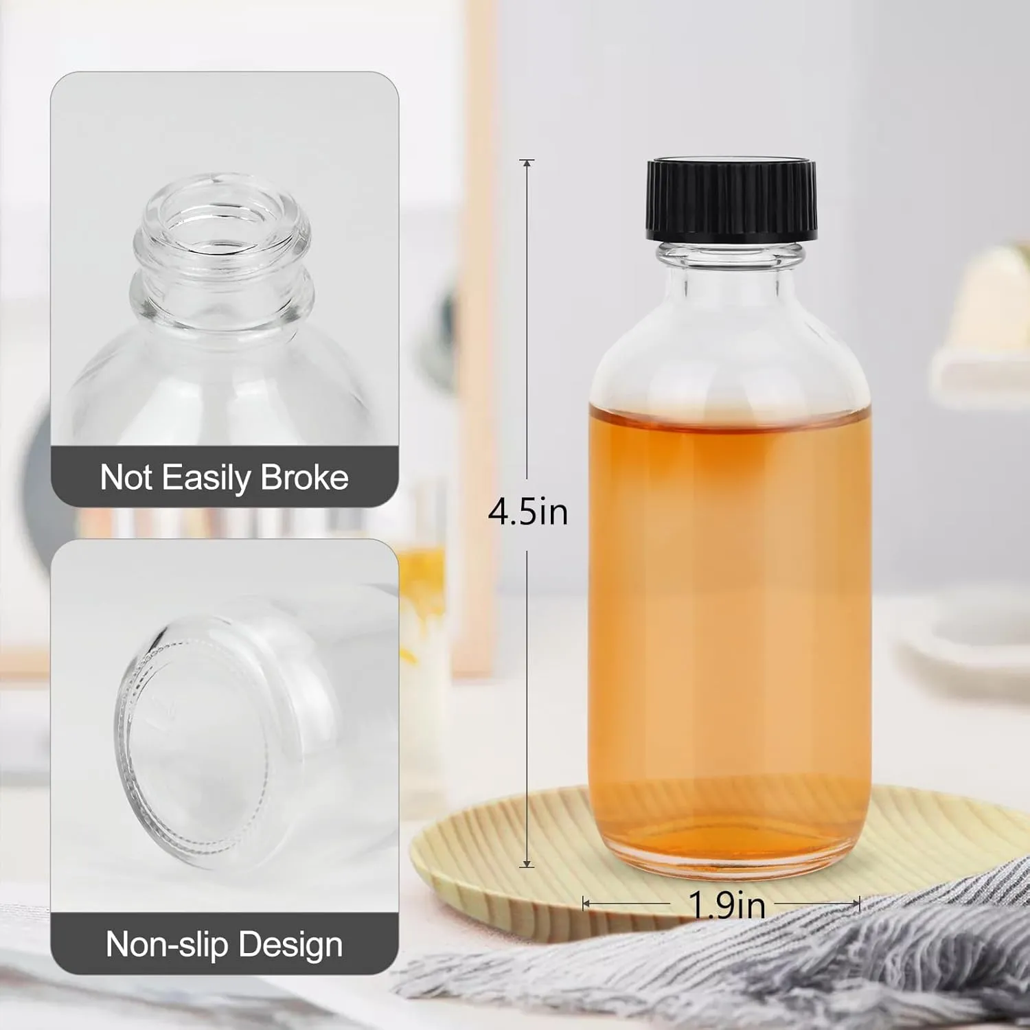 4OZ Small Glass Bottles with Lids and Funnels, 120ml Boston Round Glass Bottles, Leak Proof Mini Travel Bottles, Perfect for Diy Essential Oils, Hot Sauce and Juices, 24 Pack Clear