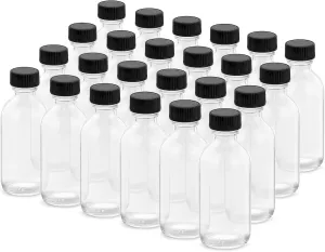 4OZ Small Glass Bottles with Lids and Funnels, 120ml Boston Round Glass Bottles, Leak Proof Mini Travel Bottles, Perfect for Diy Essential Oils, Hot Sauce and Juices, 24 Pack Clear