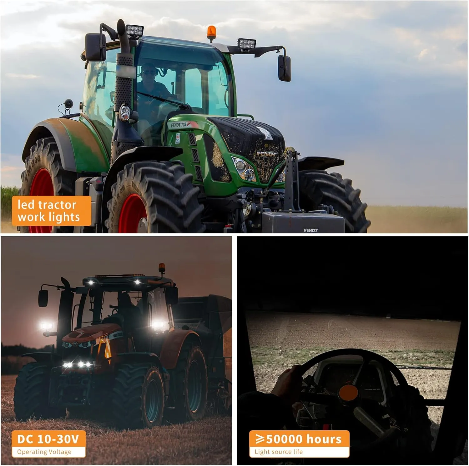 4PCS LED Tractor Work Lights 12v led Flood Light pods for Truck, Waterproof 4 inch 24W 24V Equipment Lights Offroad UTV ATV Lighting