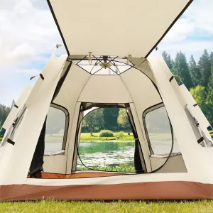 5-8 Person Square Camping Tent | Double-Layer Silver Coated Waterproof Shelter with Awning (240*240*155cm)
