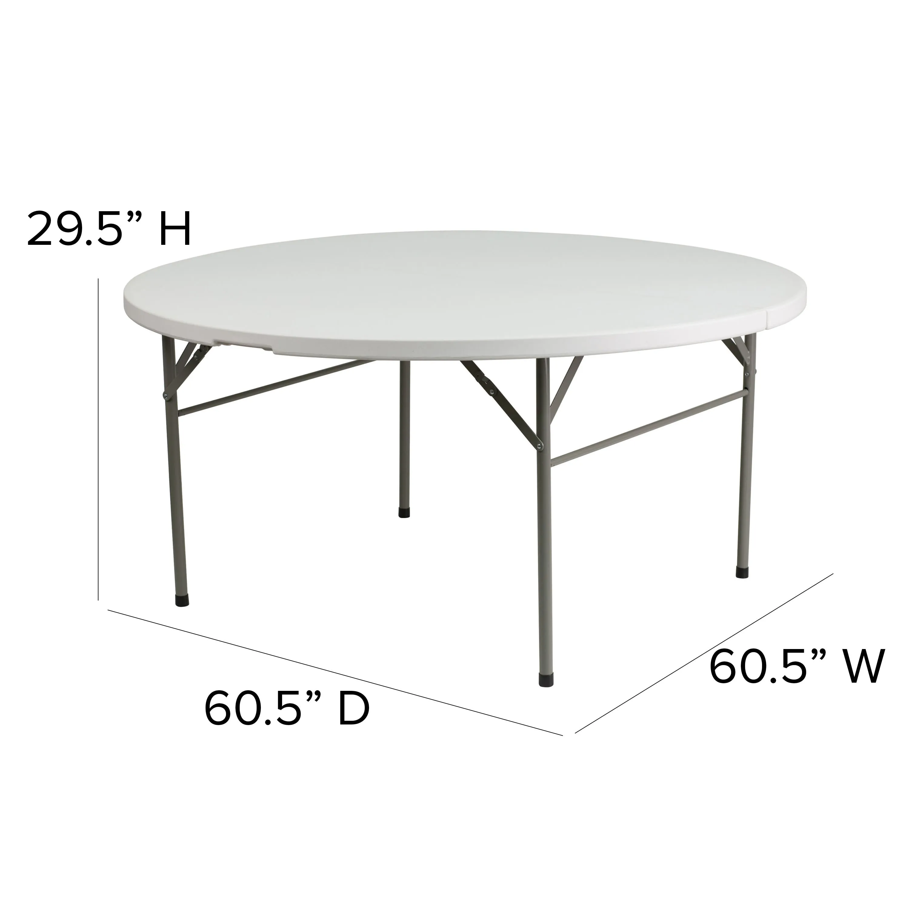 5-Foot Round Bi-Fold Plastic Folding Table with Carrying Handle