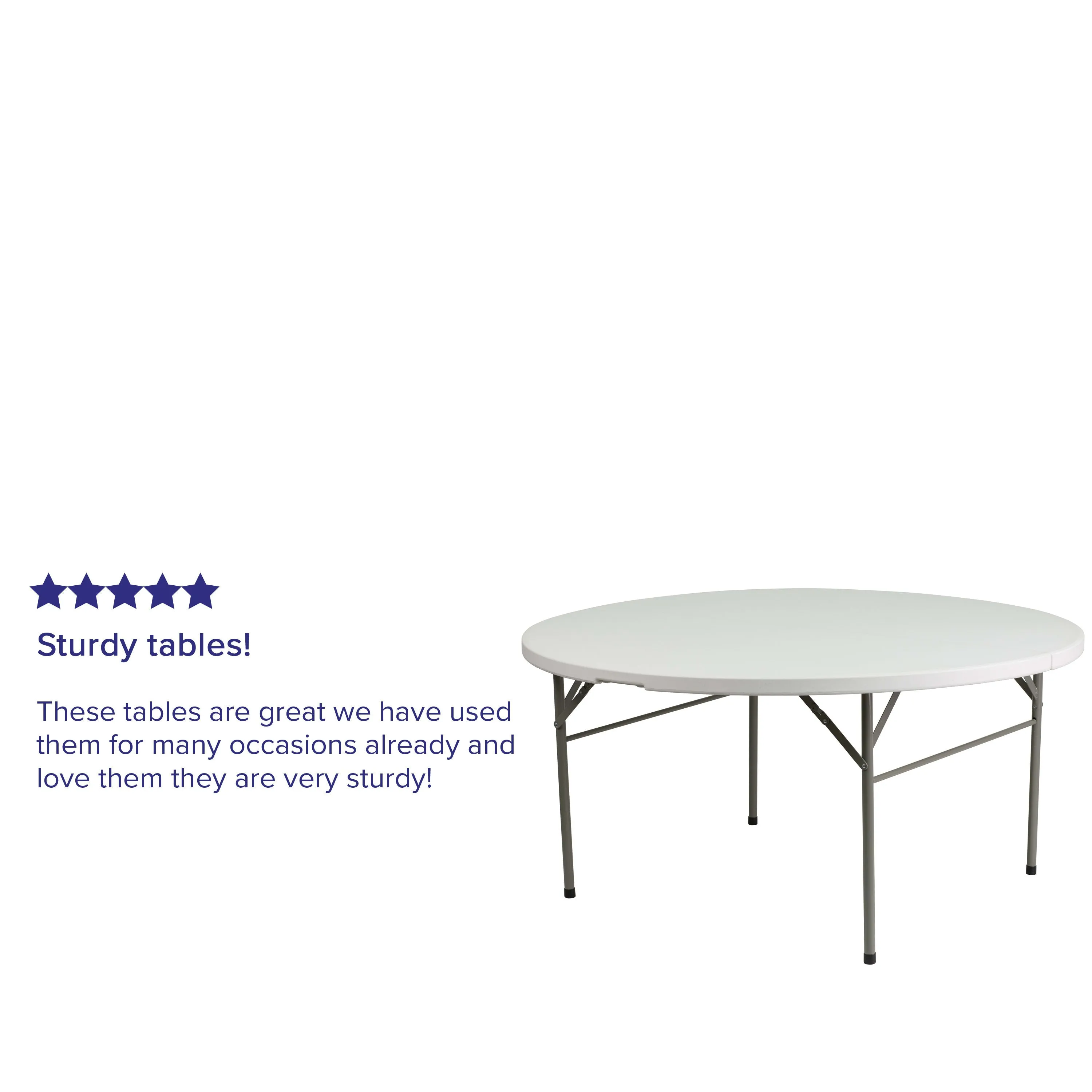 5-Foot Round Bi-Fold Plastic Folding Table with Carrying Handle