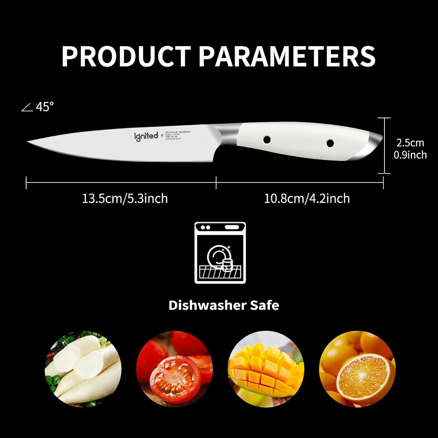 5 inch Paring Knife, German 1.4116 Stainless Steel Fruit Vegetable Peeling Knives, Ivory White Handle, Razor Sharp Small Kitchen Knife with Gift Box