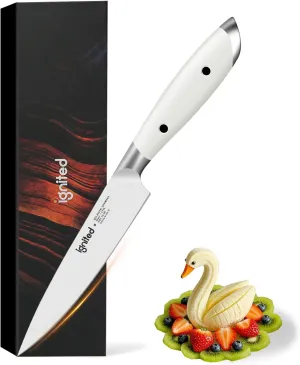 5 inch Paring Knife, German 1.4116 Stainless Steel Fruit Vegetable Peeling Knives, Ivory White Handle, Razor Sharp Small Kitchen Knife with Gift Box