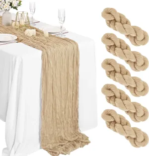 5 Packs Cheesecloth Table Runner Beige, 10Ft Rustic Gauze Boho Wedding Table Runner Decoration, Wedding Table Decor Table Cloth for Wedding Party Bridal Shower Table(35x120 inch)