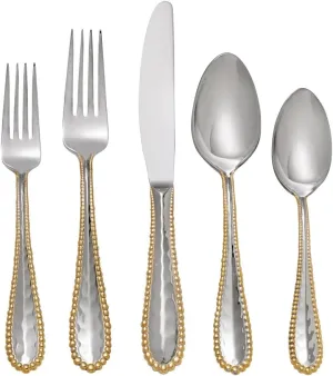 5 Piece Molten Flatware Set, Gold