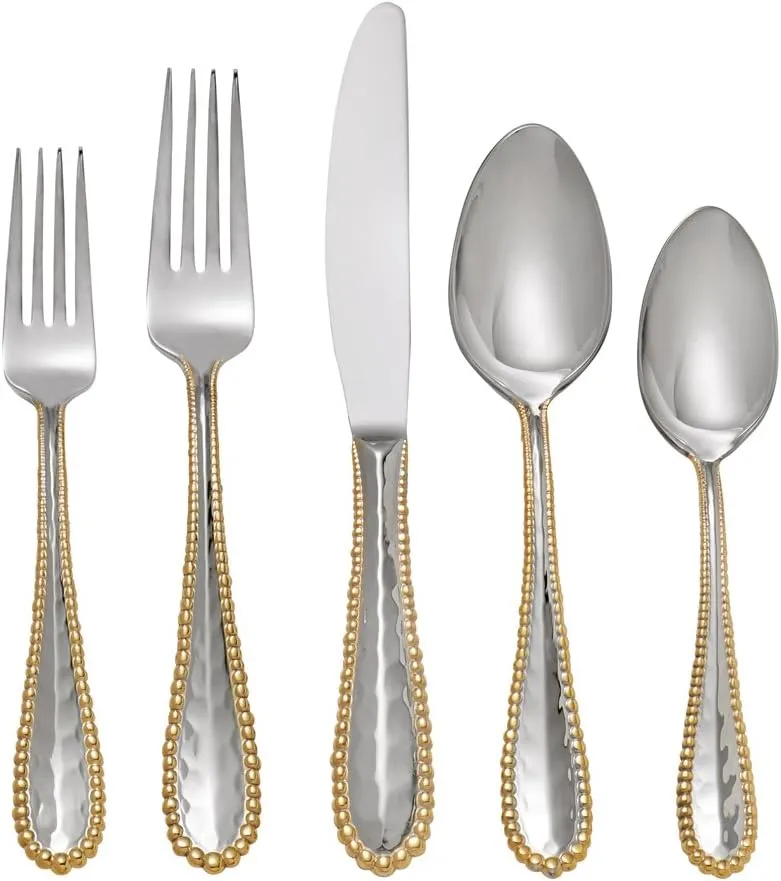 5 Piece Molten Flatware Set, Gold