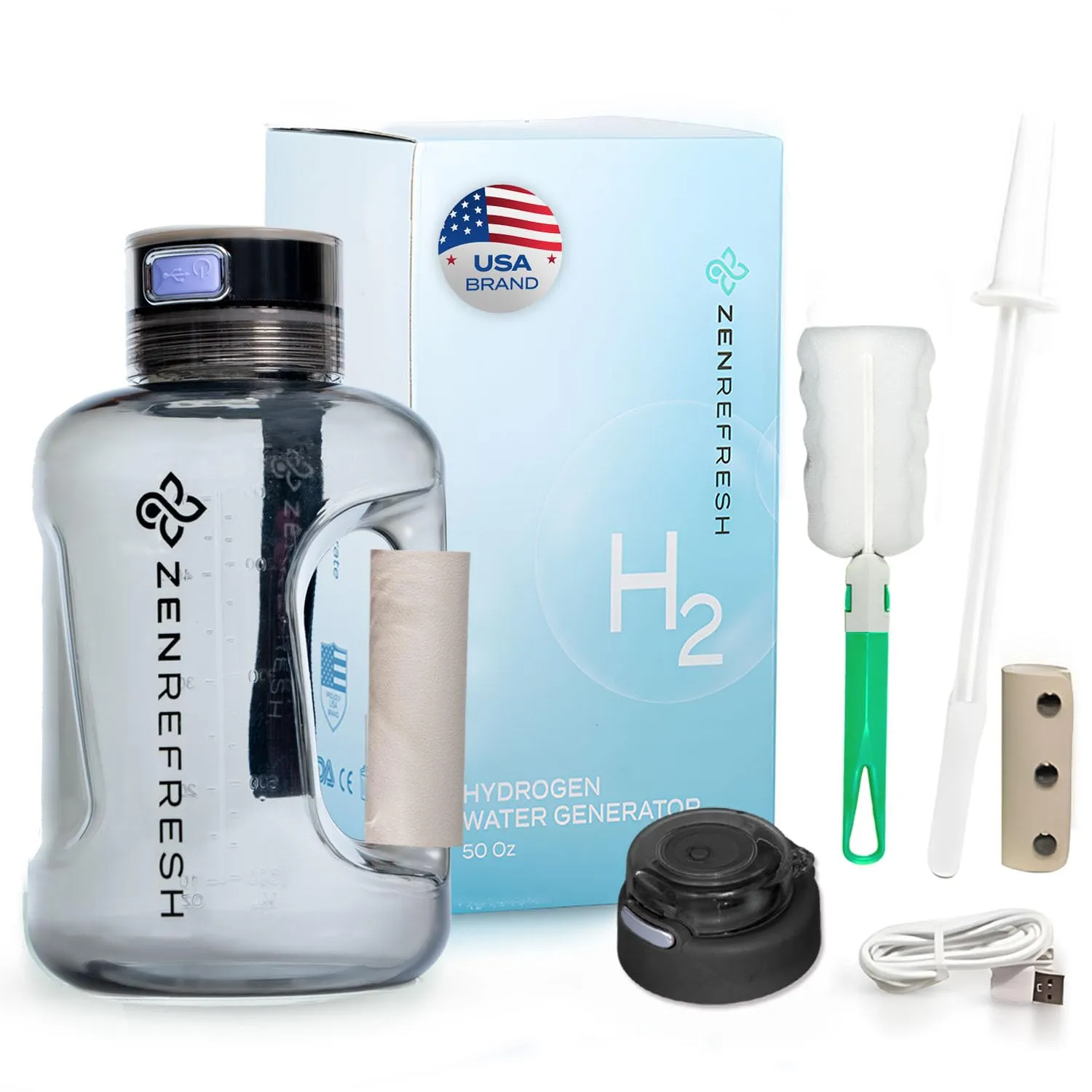 50 Oz Hydrogen Water Bottle, 2025 New SPE/PEM Technology, Large Gym Hydrogen Bottles, Travel Hydrogen Water Bottle Generator With Straw & Additional Cap, USA Brand, Up to 1800 ppb - Black