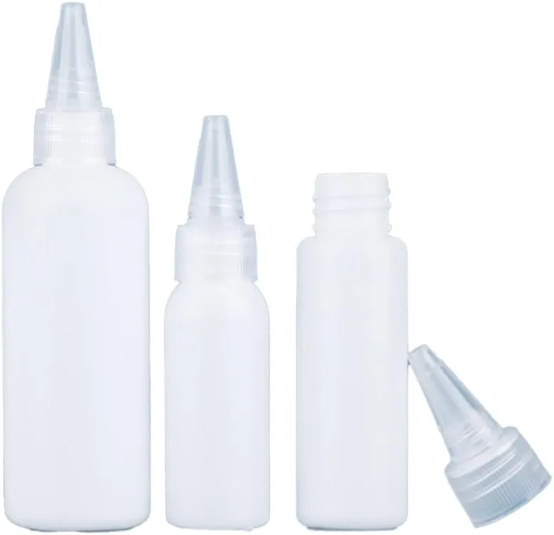 50PCS 10ml-250ml Plastic HDPE Squeeze Bottles with Twist Top Cap Travel Dispensing Containers for Paint Art Craft Liquids Lotion Glue Translucent (20ml-Hair water cover,white)