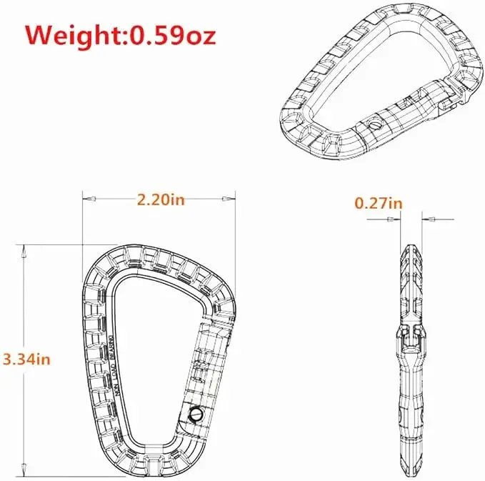 5Pcs Tactical 3.5" Plastic Carabiner Molle Clip