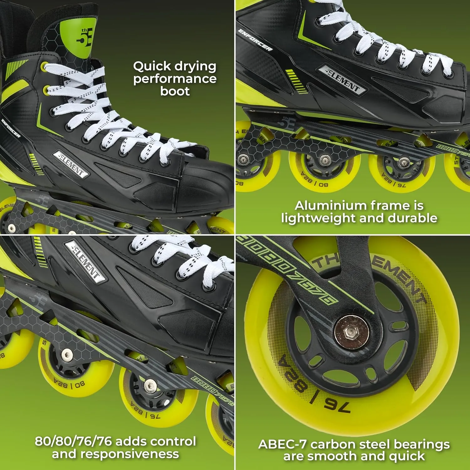 5th Element Enforcer Inline Roller Hockey Skate for Men | Adult Street, Outdoor, Indoor Use, Roller Skating