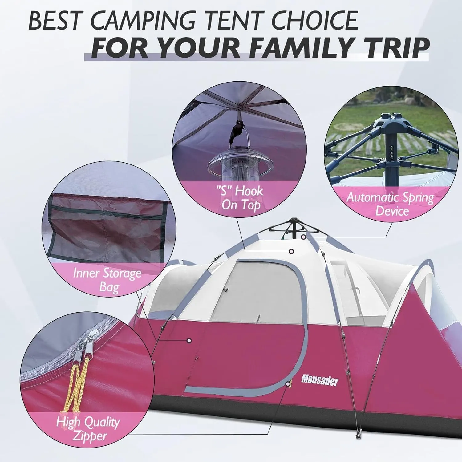 6 Person Family Camping Tent,Waterproof Windproof with Top Rainfly,Easy Set Up,Pop Up Tent for Outdoor Camping Hiking Trave
