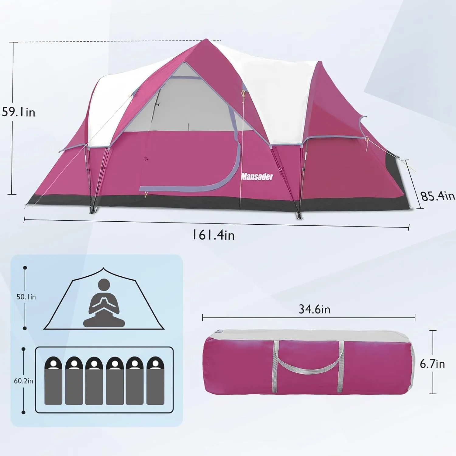 6 Person Family Camping Tent,Waterproof Windproof with Top Rainfly,Easy Set Up,Pop Up Tent for Outdoor Camping Hiking Trave