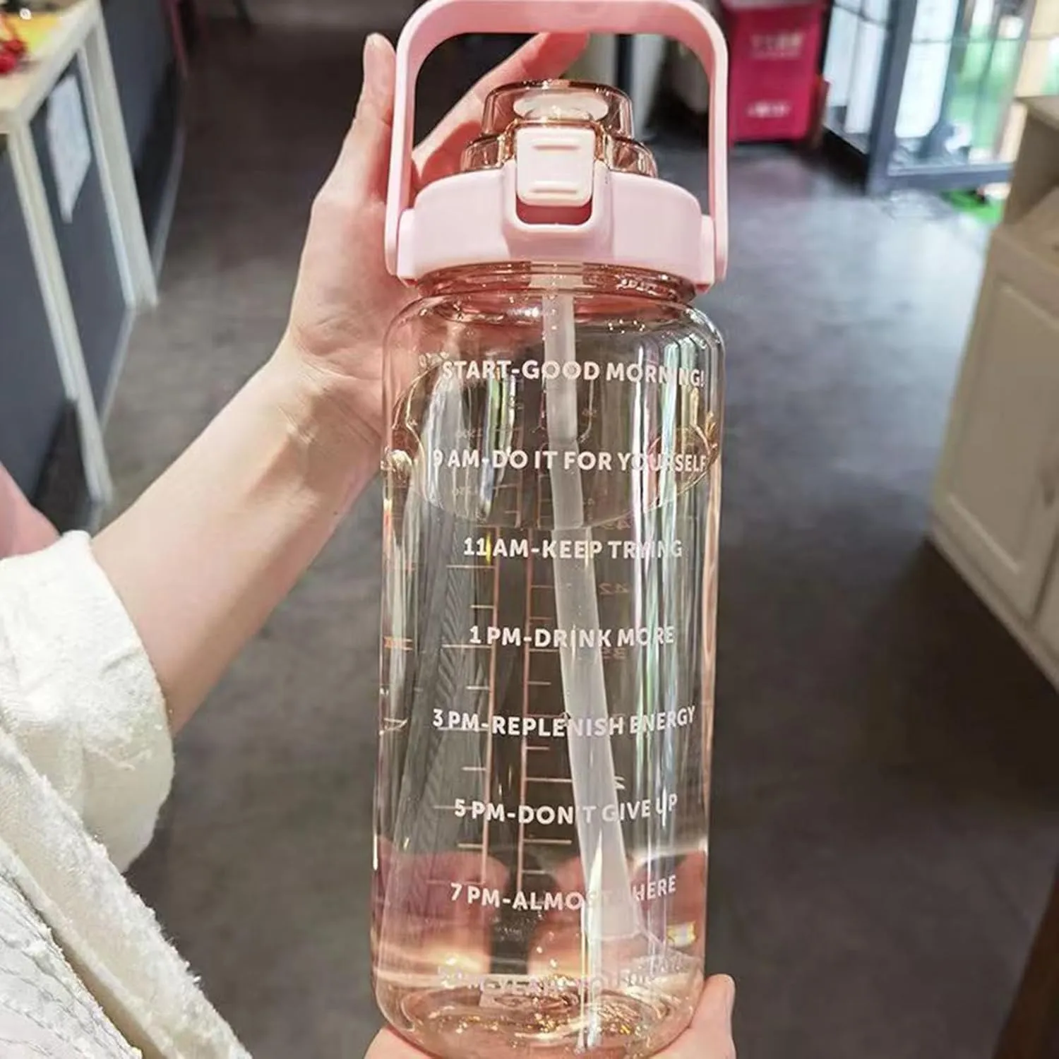 64 Ozwater Bottles with Motivational Time Markers and Handle,BPA Free Leakproof Plastic Water Bottles with Straw,Large Water Jug,Large Water Bottle for Sports Fitness Outdoor Gym Workout