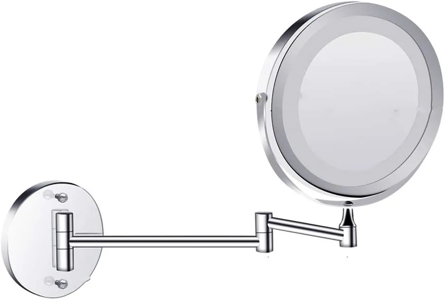 7 inch Wall Mounted Makeup Mirror, 5X Magnifying Vanity Mirror with Lights 360 Degree Rotation Adjustable Extending Folding Bathroom Mirror for Dressing Table, Makeup Room