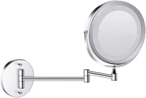 7 inch Wall Mounted Makeup Mirror, 5X Magnifying Vanity Mirror with Lights 360 Degree Rotation Adjustable Extending Folding Bathroom Mirror for Dressing Table, Makeup Room