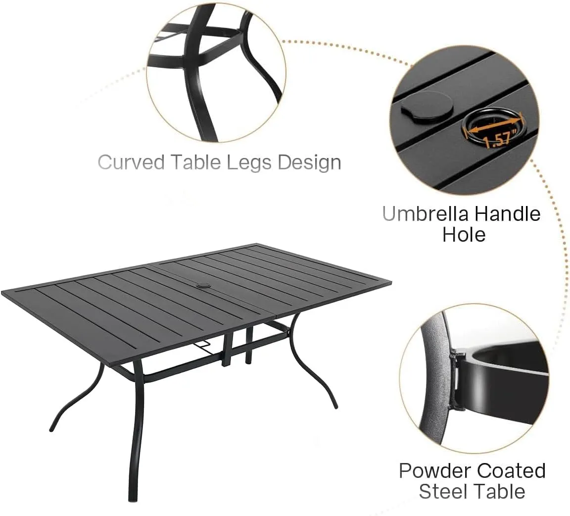 7 Pieces Patio Dining Set, Outdoor Furniture with 6 Stackable Patio Aluminum Chairs & Rectangle Outdoor Dining Table for Backyard Bistro Garden Poolside Black