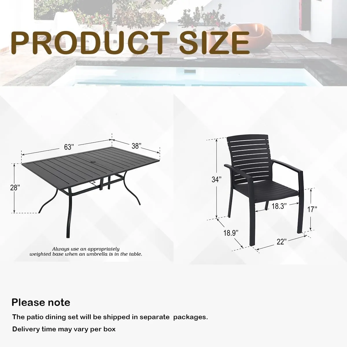 7 Pieces Patio Dining Set, Outdoor Furniture with 6 Stackable Patio Aluminum Chairs & Rectangle Outdoor Dining Table for Backyard Bistro Garden Poolside Black