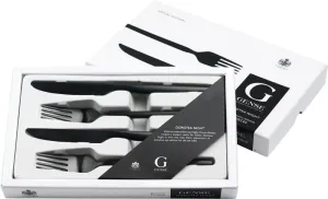 77459994 Monica Forster Dorotea Night 4 Pieces Fork and Table Knife Set in Box, Stainless Steel, Silver
