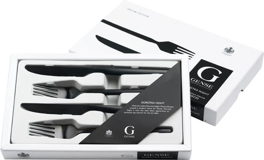 77459994 Monica Forster Dorotea Night 4 Pieces Fork and Table Knife Set in Box, Stainless Steel, Silver