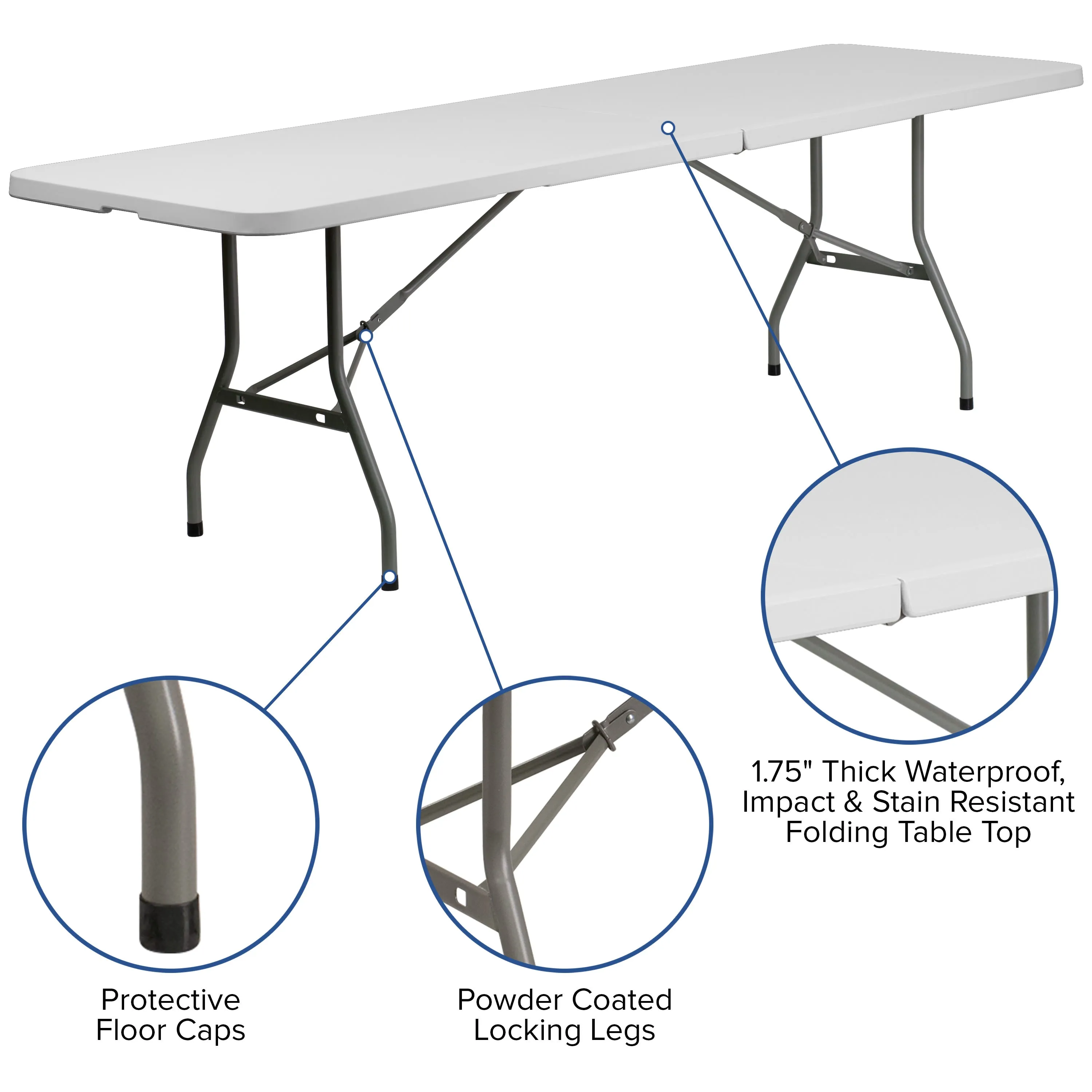 8-Foot Bi-Fold Plastic Banquet and Event Folding Table with Carrying Handle